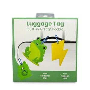 Vivitar Luggage Tag Set 2 Pack Frog and Lightning Bolt with AirTag Pocket Green